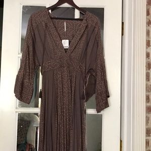 Free People Gray Lace Front Boho Maxi Dress NWT